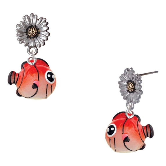 Delight Jewelry Resin Orange Fish - Two-tone Daisy Flower Post Earrings