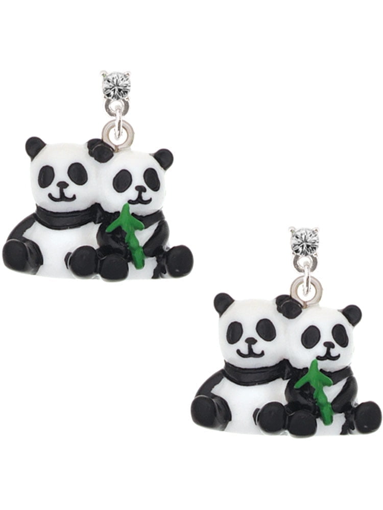 Delight Jewelry Resin Panda Bear Best Friends Clear Crystal Post Earrings