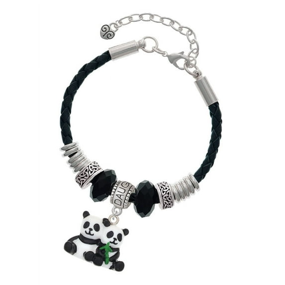 Delight Jewelry Resin Panda Bear Best Friends Daughter Celtic Knot Leather Bead Bracelet, 7"+2" Extender