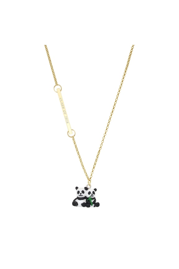 Resin Panda Bear Best Friends - Gold-tone Class of 2026 Delicate Bar Necklace, 18.75"