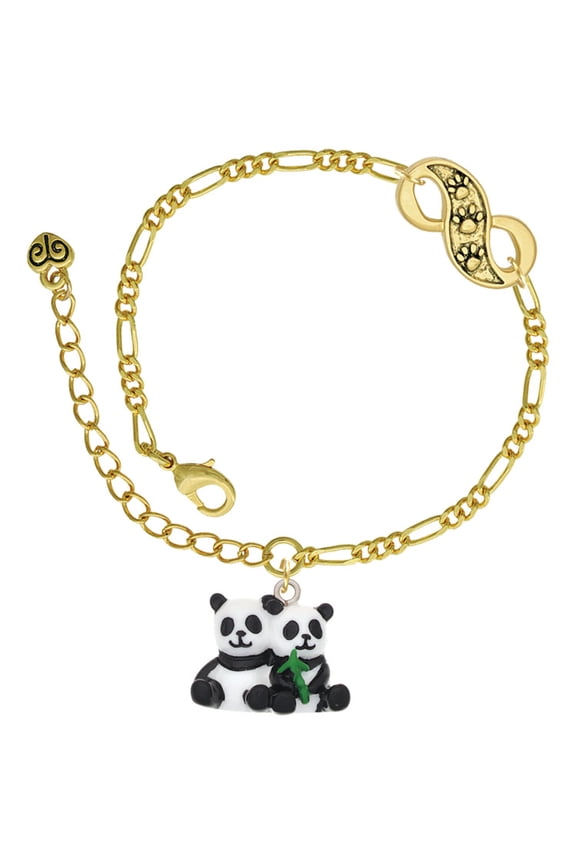 Resin Panda Bear Best Friends Gold-tone Paw Infinity Link Chain Bracelet, 6"+2" Extender