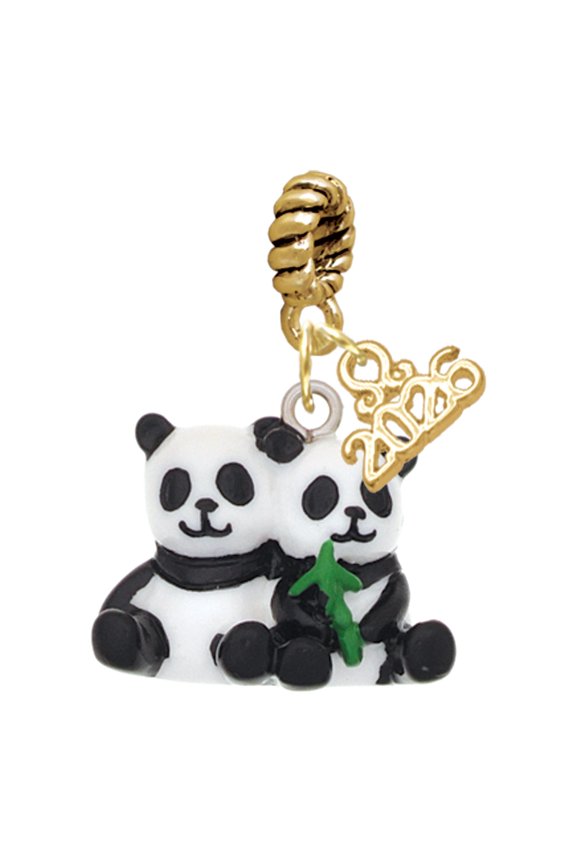 Resin Panda Bear Best Friends - Goldtone Plated Rope Charm Bead Dangle with Mini 2026
