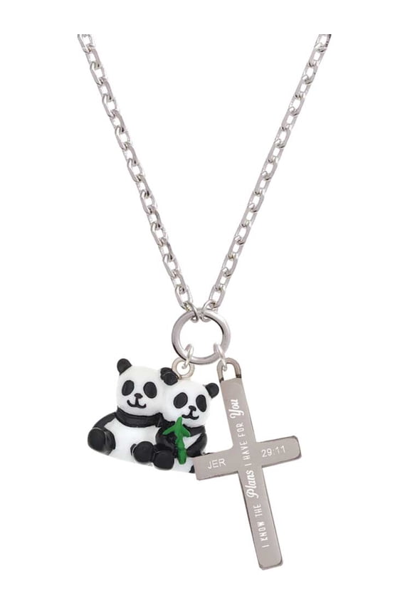 Resin Panda Bear Best Friends I Have Plans for You Engraved Cross Zoey Necklace, 28"