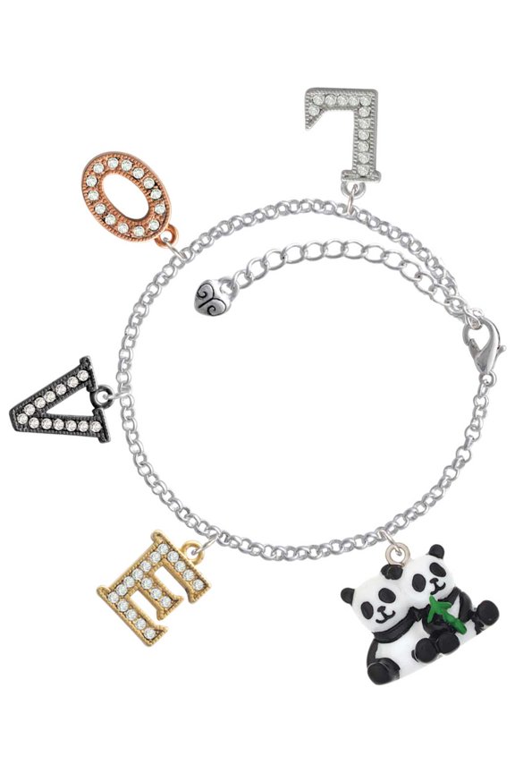 Resin Panda Bear Best Friends Multi-Colored Crystal Love Charm Bracelet