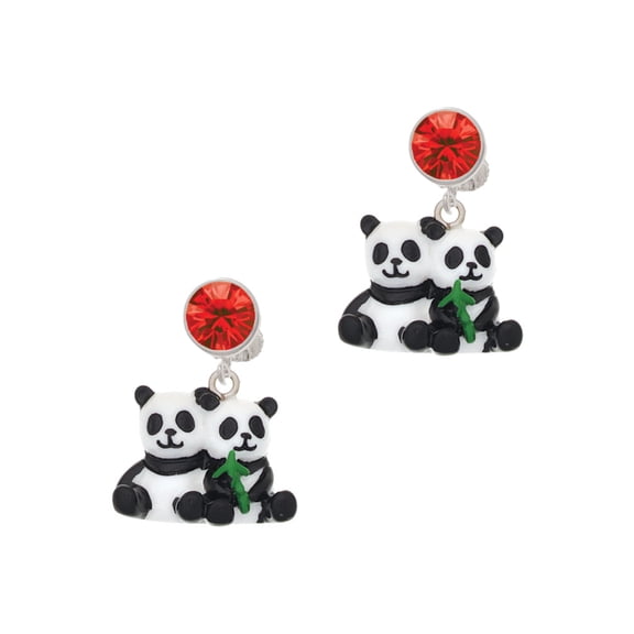 Delight Jewelry Resin Panda Bear Best Friends Red Crystal Clip on Earrings
