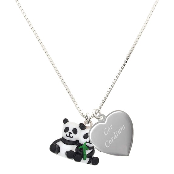 Delight Jewelry Resin Panda Bear Best Friends - Silver Plated Engraved Cor Cordium Heart Locket Necklace, 17.5"+2" Extender