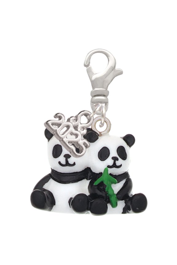Resin Panda Bear Best Friends - Silver-tone Clip on Charm with Mini Year 2025