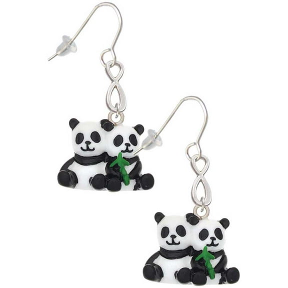 Delight Jewelry Resin Panda Bear Best Friends Silver tone Infinity French Earrings