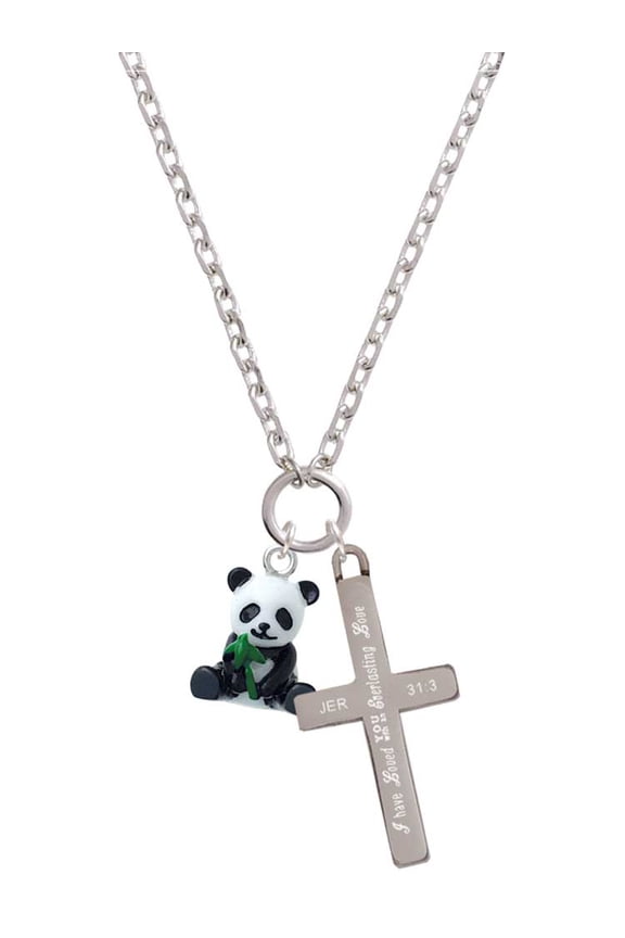 Resin Panda Bear Everlasting Love Engraved Cross Zoey Necklace, 28"