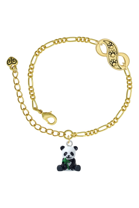 Resin Panda Bear Gold-tone Paw Infinity Link Chain Bracelet, 6"+2" Extender