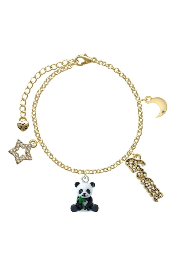 Resin Panda Bear Goldtone Dream Big Charm Bracelet, 7.5+2" Extender
