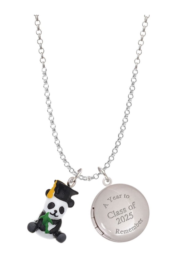 Resin Panda Bear Graduate - Class of 2025 Year to Remember Locket Charm Necklace, 19+2" Extender