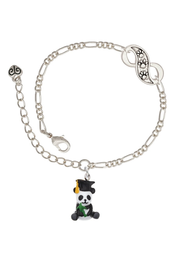 Resin Panda Bear Graduate Silver-tone Paw Infinity Link Chain Bracelet, 6"+2" Extender