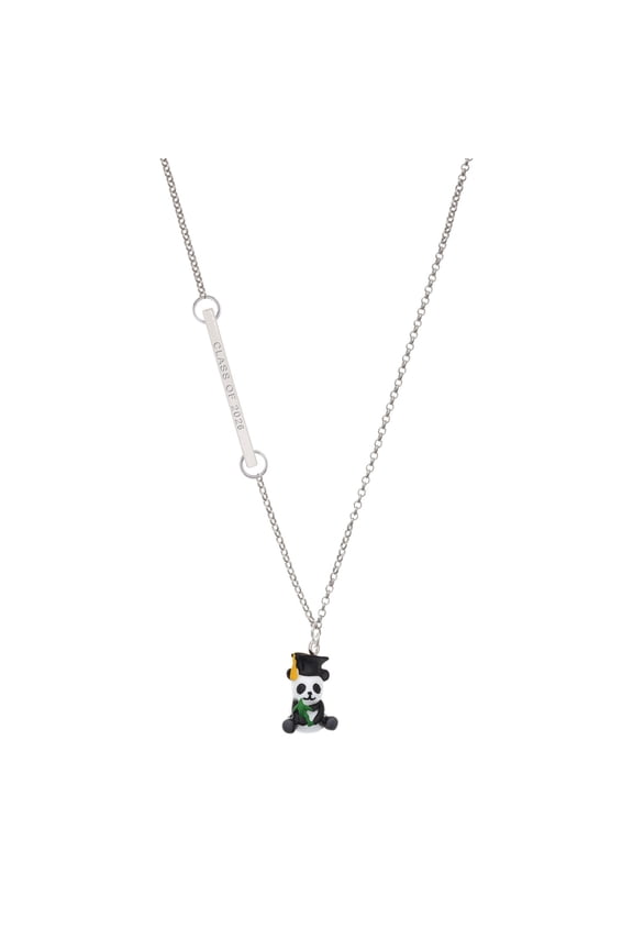 Resin Panda Bear Graduate - Silvertone Class of 2026 Delicate Bar Necklace, 18.75"