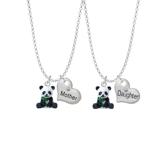 Delight Jewelry Resin Panda Bear Mother & Daughter Heart Necklaces (Set of 2), 19"+2"