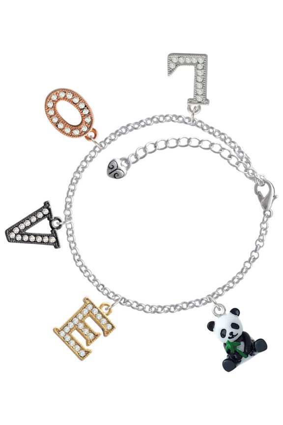 Resin Panda Bear Multi-Colored Crystal Love Charm Bracelet