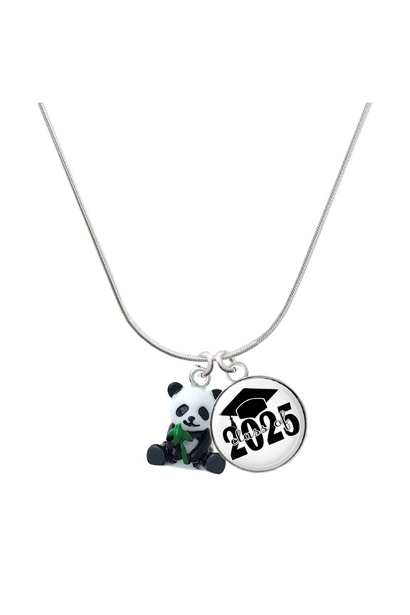Resin Panda Bear - Script Class of 2025 Dome Charm Necklace, 18"