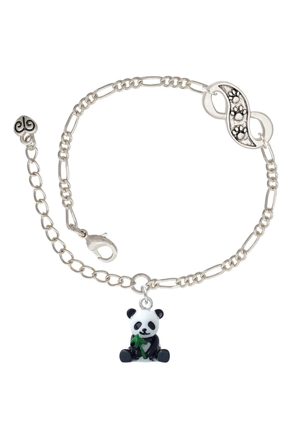 Resin Panda Bear Silver-tone Paw Infinity Link Chain Bracelet, 6"+2" Extender