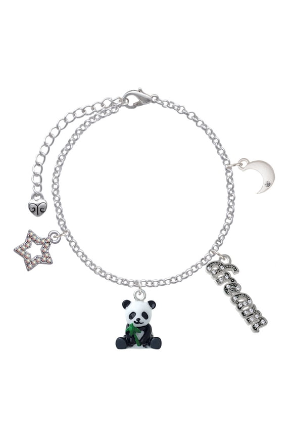 Resin Panda Bear Silvertone Dream Big Charm Bracelet, 7.5+2" Extender
