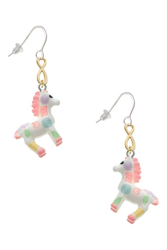 Resin Pastel Paint Pony Gold Tone Infinity French Earrings