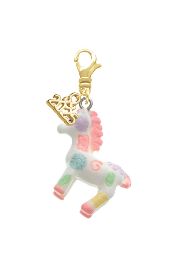 Resin Pastel Paint Pony - Gold-tone Clip on Charm with Mini Year 2025