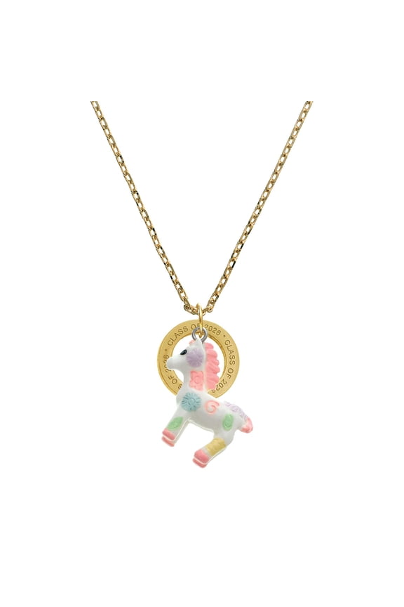Resin Pastel Paint Pony - Goldtone Class of 2026 Affirmation Ring Necklace, 23"