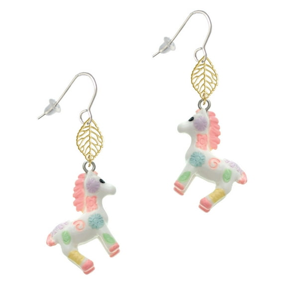 Delight Jewelry Resin Pastel Paint Pony Goldtone Leaf French Earrings