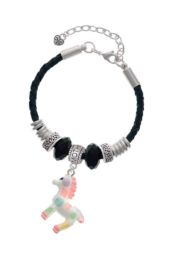 Resin Pastel Paint Pony Mother Celtic Knot Leather Bead Bracelet, 7"+2" Extender