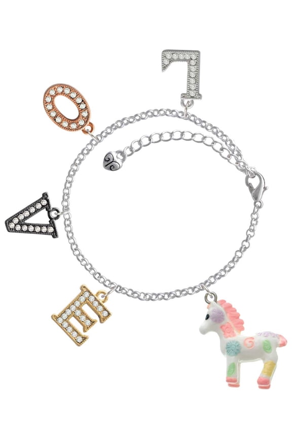 Resin Pastel Paint Pony Multi-Colored Crystal Love Charm Bracelet