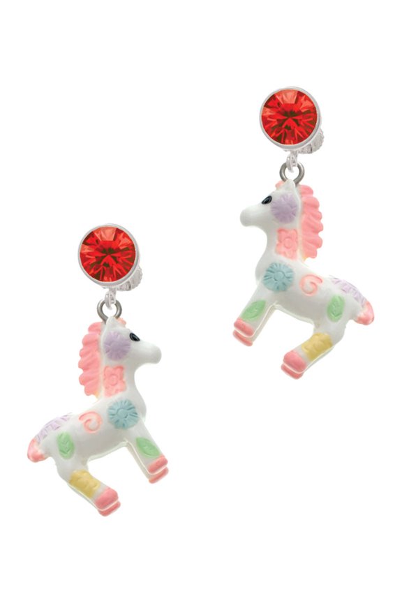 Resin Pastel Paint Pony Red Crystal Clip on Earrings