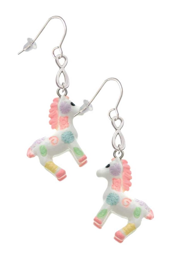 Resin Pastel Paint Pony Silver tone Infinity French Earrings