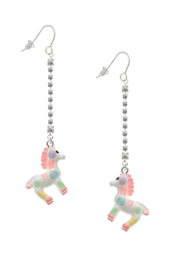 Resin Pastel Paint Pony - Silver-tone Long Sparkle Dangle French Earrings