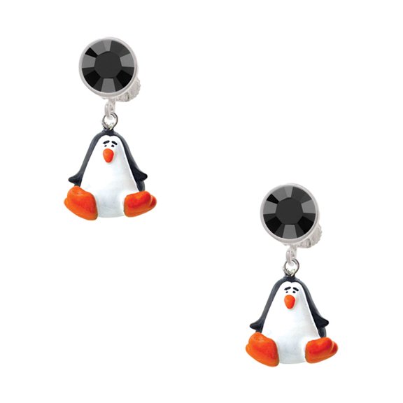 Delight Jewelry Resin Penguin Black Crystal Clip on Earrings