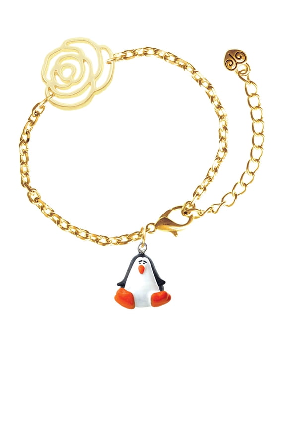 Resin Penguin Gold-tone Flower Link Chain Bracelet, 6.75"+2" Extender