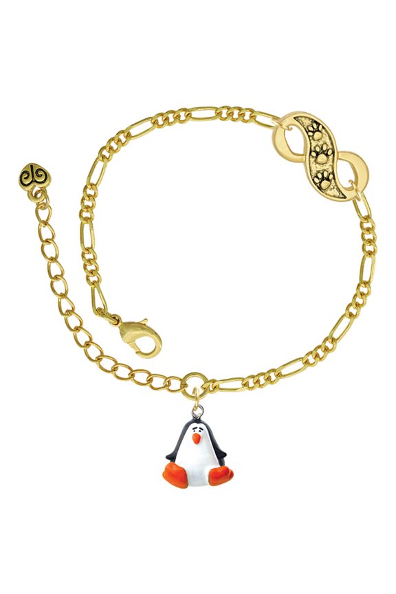 Resin Penguin Gold-tone Paw Infinity Link Chain Bracelet, 6"+2" Extender