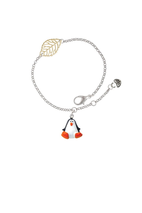 Resin Penguin - Goldtone Leaf Delicate Bracelet, 6.25+1.75"