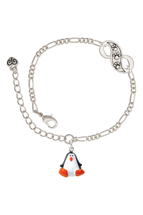 Resin Penguin Silver-tone Paw Infinity Link Chain Bracelet, 6"+2" Extender