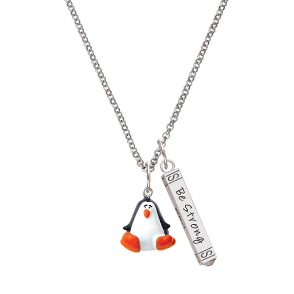 Delight Jewelry Resin Penguin Silvertone Be Strong and Courageous Bar Charm Necklace, 23"