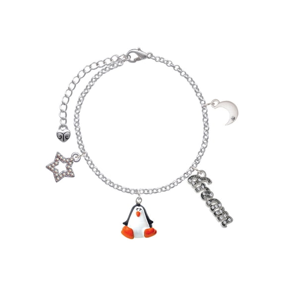 Delight Jewelry Resin Penguin Silvertone Dream Big Charm Bracelet, 7.5+2" Extender