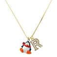 thumbnail image 1 of Delight Jewelry Resin Penguin with Red Scarf - Large Goldtone Crystal Initial - R - Charm Necklace, 17.5"+2", 1 of 4