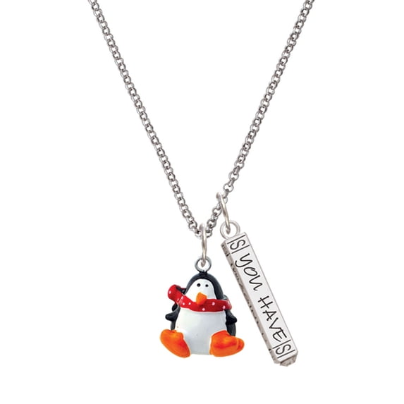 Delight Jewelry Resin Penguin with Red Scarf Silvertone Live the Life You Have Imagined Bar Charm Necklace, 23"