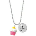 thumbnail image 1 of Delight Jewelry Resin Pink Cupcake with White Frosting Silvertone Script Initial Disc - A - Charm Necklace, 20"+3", 1 of 4