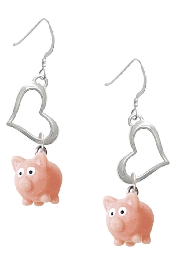 Resin Pink Pig Open Heart French Earrings