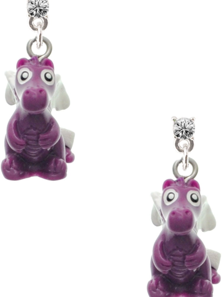 Delight Jewelry Resin Purple Dragon Darling Clear Crystal Post Earrings