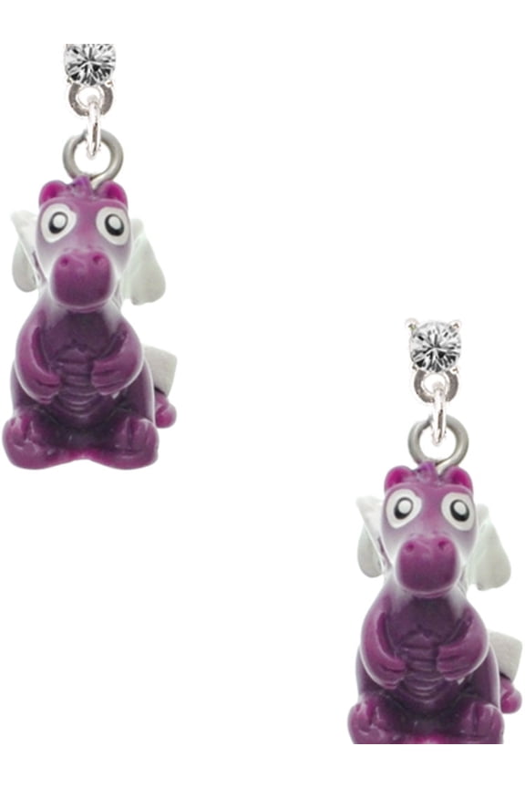 Resin Purple Dragon Darling Clear Crystal Post Earrings
