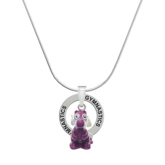 Delight Jewelry Resin Purple Dragon Darling Gymnastics Ring Charm Necklace, 18"