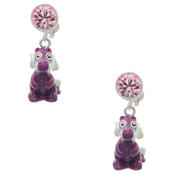 Delight Jewelry Resin Purple Dragon Darling Pink Crystal Clip on Earrings