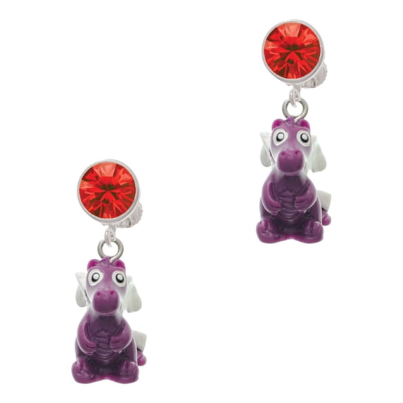 Delight Jewelry Resin Purple Dragon Darling Red Crystal Clip on Earrings