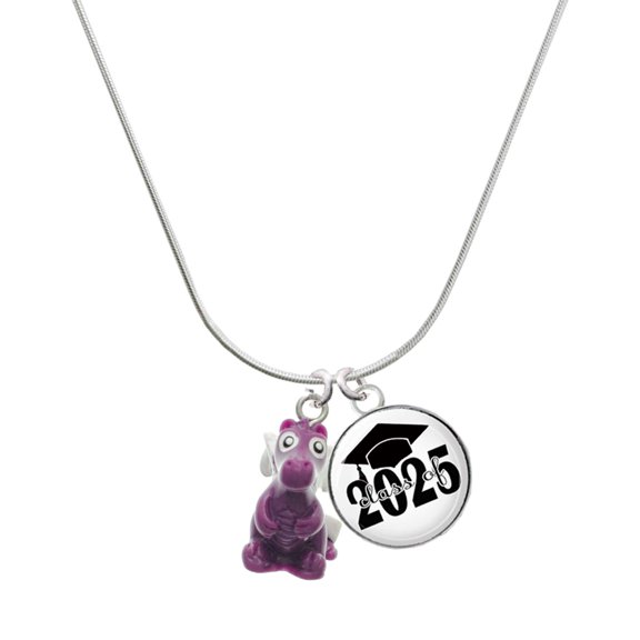 Delight Jewelry Resin Purple Dragon Darling - Script Class of 2025 Dome Charm Necklace, 18"