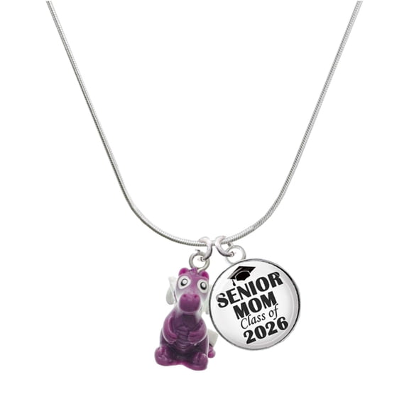 Delight Jewelry Resin Purple Dragon Darling - Silvertone Senior Mom Class of 2026 Dome Necklace, 18"